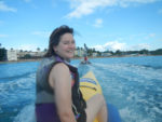 Wendy on a banana boat at Rincon, Puerto Rico