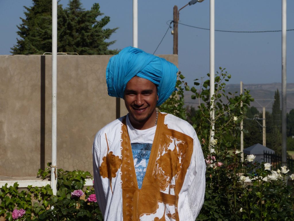 Oualid Naciri, in traditional garb for the drive to the desert