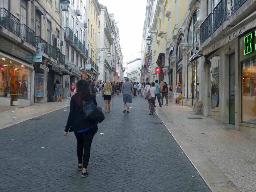 Walking up Rua do Carmo from Rossio Praça, Lisbon, Portugal