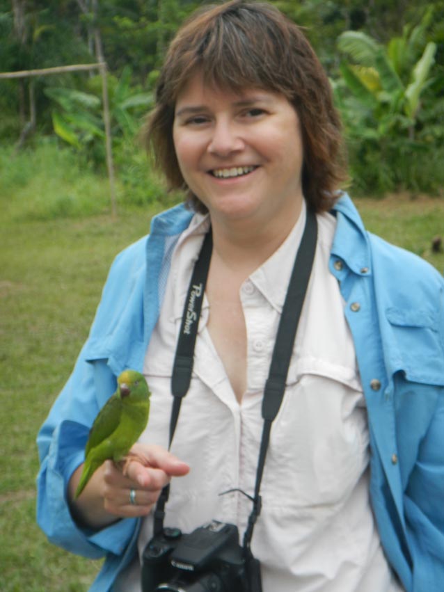 Wendy and Parakeet in Amazon, Peru
