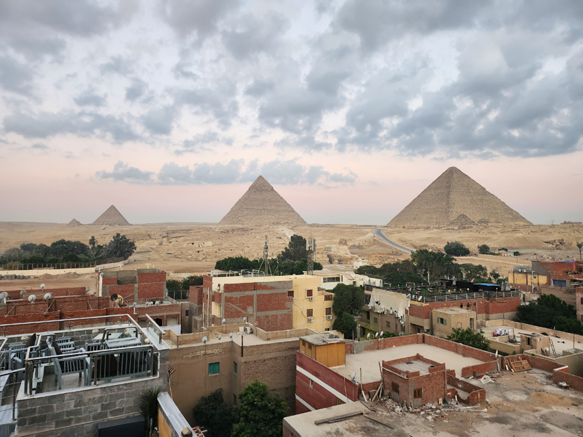 The Great Pyramids of Giza at dawn