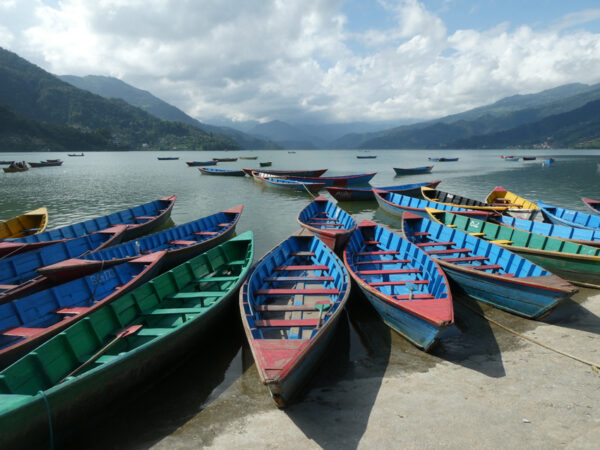 Boats at Lake Fhewa, Pohkara, Nepal